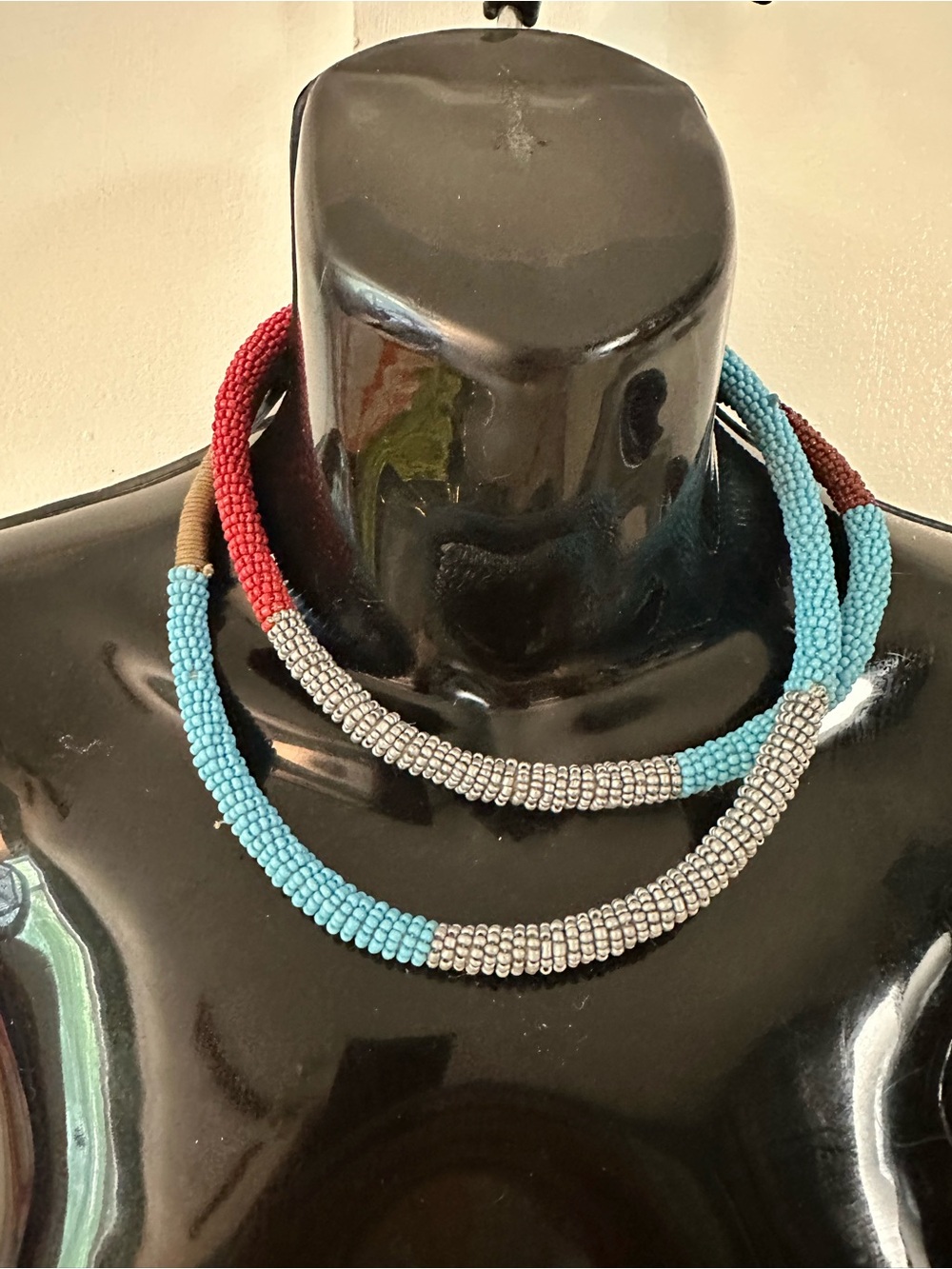Handcrafted Multicolor Beaded Double-Strand Necklace - Turquoise & Silver